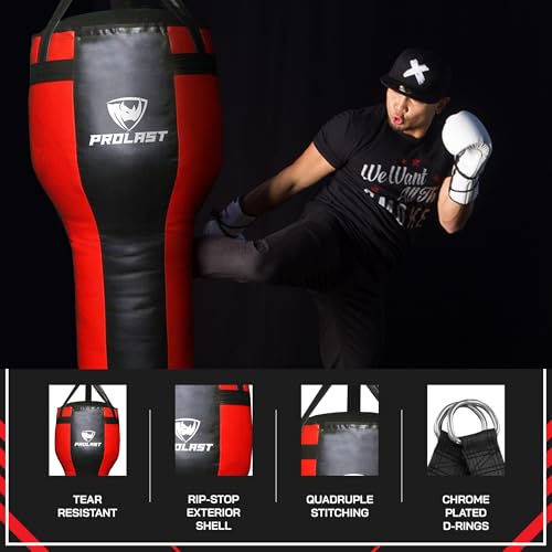 Angle Heavy Punching Bag for Adults, Hook and Uppercut, Boxing, MMA, Martial Arts, Muay Thai, 65 lbs, Rhino Logo - color: Black / Red, style: Unfilled