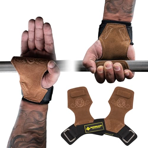 MANUEKLEAR Gym Straps Weight Lifting, Double Leather Lifting Straps for Men Deadlift with Cushion Wrist Loop, Gym Lifting Wrist Wraps for Weightlifting - color: One Size - Brown
