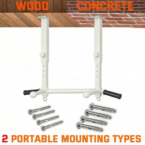 Ceiling Mount Pull Up Bar for Garage/Basement/Rafter - Heavy Duty 800LBS Adjustable Height Multi-Grip Chin Up Bar,Ceiling Joist/Beam - color: White