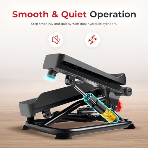 Sunny Health & Fitness Mini Stepper w/LCD Monitor & Adjustable Step Height | Fully Assembled, Stable Frame Design, Home Cardio Training, Hydraulic Stepper, Fits Everywhere, Resistance Bands Option - color: Black