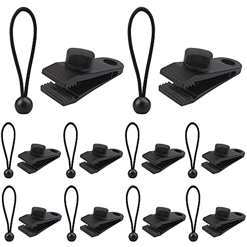 AOPRIE 10 Sets of Bungee Balls and Tarp Clips Black 6 Inches Ball Bungee Cord Heavy Duty Lock Grip Clamps Shark Fasteners Holder for Camping Tents Cargo Pool Awning Car Cover Holding Wire Hoses - size: 6 In Clips