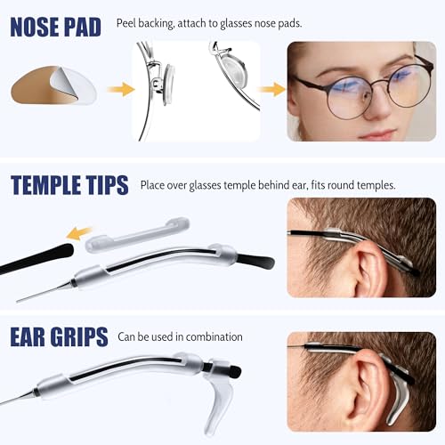 ELETIUO 30 Pcs Eyeglass Grip Set,3-in-1 Anti Slip Silicone Eyeglass Retainers with Nose Pads + Ear Grips+Temple Tips,Comfortable Eyeglass Holder for Glasses,Sunglasses&Reading Glasses,Clear