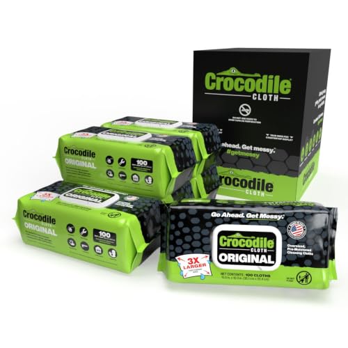 Crocodile Cloth Original Cleaning Wipes, Heavy-Duty Multi-Surface Hand & Tool Wipes, Water-Based, Safe on Skin, 600 Count (6 Packs of 100), 15 x 10 Inch - size: 100Count (Pack of 6)