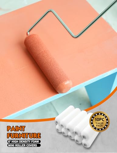 ROLLINGDOG 6 inch Paint Roller Covers Paint Roller Sleeves | High Density Foam Smooth Cutting in and Detail Painting (Pack of 10) - color: 10PC foam roller covers