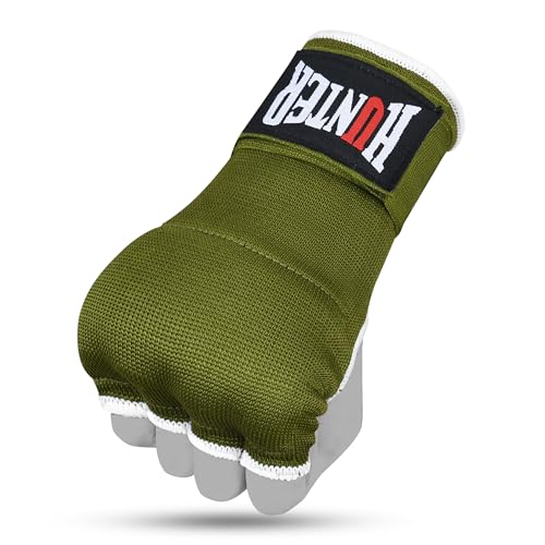 HUNTER Gel Boxing Hand Wraps for Men & Women, Quick Inner Gloves with Wrist Support for MMA, Muay Thai, Kickboxing & Martial Arts Training, Knuckle Protection (Pair) - color: Green, size: Large-X-Large