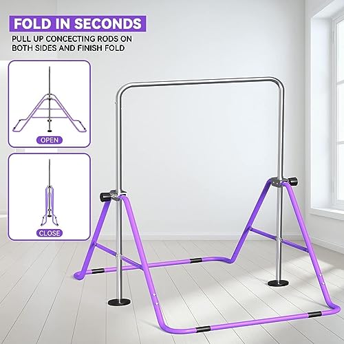 FBSPORT Gymnastics Bar for Kids Adjustable Height Gymnastic Horizontal Bar | Adjustable height, Supports up to 140 lbs, Junior Training Bar Children Folding Training Monkey Bars for Home Using - color: Purple