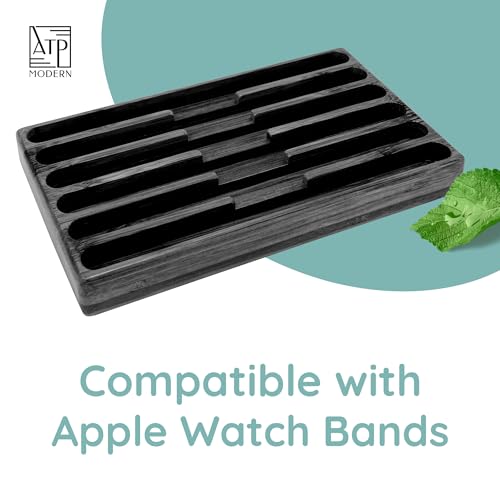 Wooden Watch Band Organizer - Works with All Apple Watch Bands - Watch Band Holder - Wooden Watch Stand Display - Birthday Gift for Her (6, Black) - color: Black