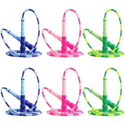 GRAWUN Jump Rope For Kids, Soft Beaded Jump Rope, Adjustable Length Tangle-Free Segmented Soft Beaded Skipping Rope，for Women, Men and Kids Keeping Fit, Workout and Weight Loss - color: 2Green+2Pink+2Blue