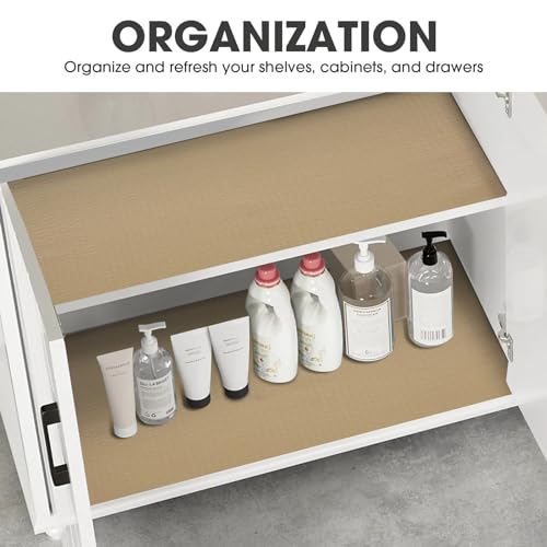 Drawer and Shelf Liner, Non-Slip Kitchen Cabinet Liners Non-Adhesive Thick Strong Grip Waterproof Washable Mats Protect Dresser Shelves Cupboard Bathroom Cabinets, Beige, 12 in X 10 FT - color: Beige, size: 11.8"W x 118"L