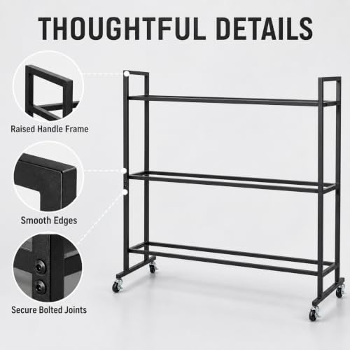 3 Tier Medicine Ball Rack with Wheels, Rolling Weight Ball Storage Stand for Home Gym with 20 lbs Capacity Per Shelf, Heavy Duty Fitness Holder for Slam Balls Wall Balls Exercise Balls, Indoor/Outdoor