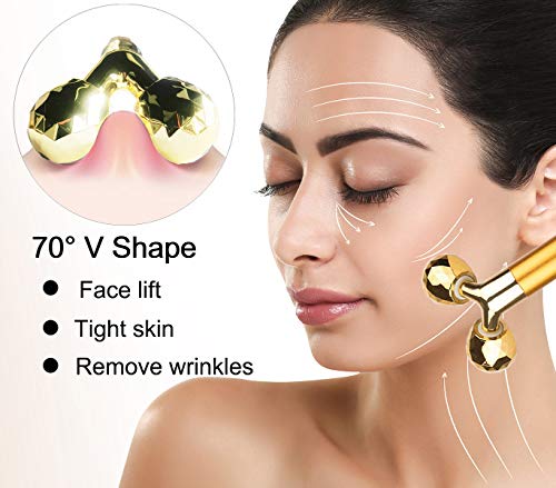 Face Massager Facial Roller Kit | Electric, Golden 3D V Type Facial Roller and T Shape Massager with Gentle Vibration, for Lymphatic Drainage Skincare Ritual