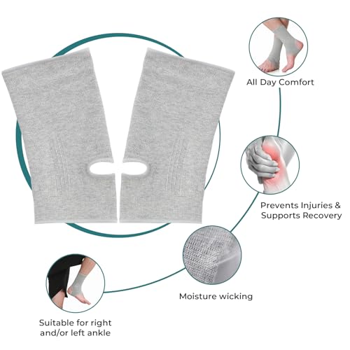 NeoTech Care Ankle Support Sleeve - Open Heel, Light, Elastic & Breathable Knitted Fabric - Medium Compression - For Men, Women, Kids - Right or Left Foot (Gray Color, Size S, 1 Pair) - color: Gray, size: Small (1 Pair)