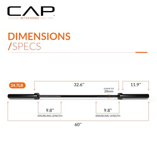 CAP Olympic Barbell - 5FT, 6FT, & 7FT Strength Training Weight Bars, Multiple Options - size: 5 ft (60") - Black, style: Classic