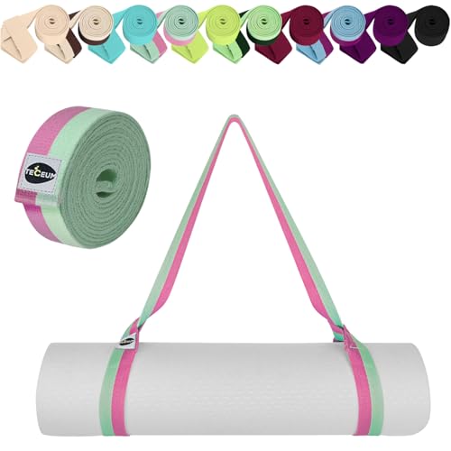 TECEUM Yoga Mat Strap – Extra Soft & Thick Cotton Carrier for All Mats | Adjustable Skin-friendly & Non-Slip Mat Holder Sling in 30+ Colors [Mat Not Included] - color: Lavander Green, size: 64 IN