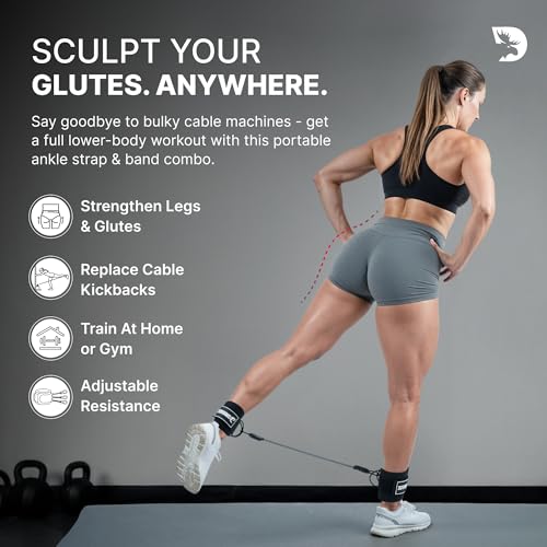 DMoose Ankle Strap for Cable Machine - One Size Fit with Premium Padding, Workout Kickback Ankle Cuffs, Ankle Bands for Working Out, Booty Workouts, Leg Extension, Hip Abductors & Lower Body Exercises - color: Black + Tube Bands