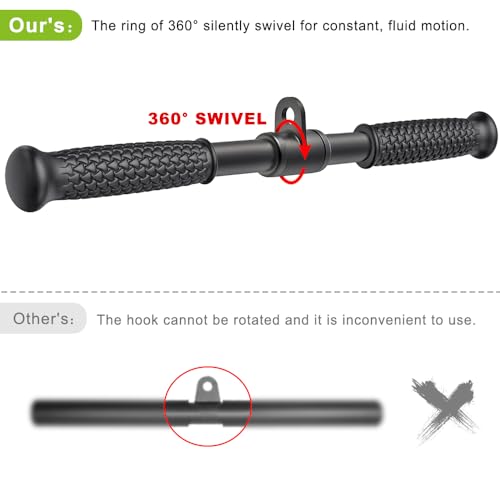 SELEWARE Rotating Straight Bar, Tricep Rope, Double D Row Handle, Rotating V Handle, Cable Machine Attachment with Non-Slip Soft Rubber Grip, Universal Attachment for Cable Machines - color: 18" Black Rotating Straight Bar W/ Flat Rubber Handle