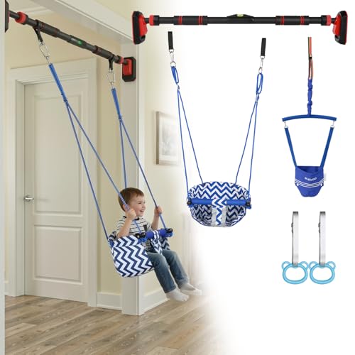 Slevoo Kids Doorway Jumper Swing & Pull-Up Bar Gym, Fits 38"-45" Hallway Doorway, 4-in-1 Indoor Exercise & Play Equipment for Toddlers & Kids