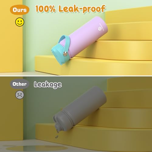 GoKEDA 18oz Kids Water Bottle, 2 Pack Insulated Bottles with Stickers, 18/8 Stainless Steel Vacuum Leak Proof Straw Cup for School, Gifts for Girls(Light Blue, Purple) - color: Light Blue+Purple