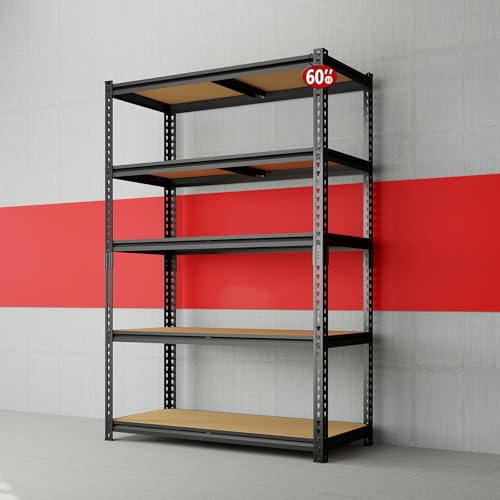 Heavy Duty Garage Shelving,5-Tier Garage Storage Shelves,2400LBS Storage Shelves Heavy Duty,Adjustable 5 Tier Shelving Unit,Heavy Duty Shelving for Garage Storage Warehouse,28''×12''×60'' - size: 60" H x 28" W x 12" D
