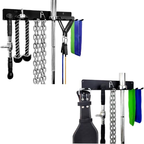IRON AMERICAN (BEAST + OMEGA) Gym Storage Racks 9 & 11 Hook (2-RACKS) Heavy-Duty Gym Wall Organizer Gym Caddy Hanger - Gym Accessory Storage - Resistance Bands, Jump Ropes, Barbells, Lifting Belts, Cable Attachments - style: Beast Rack + Omega Rack