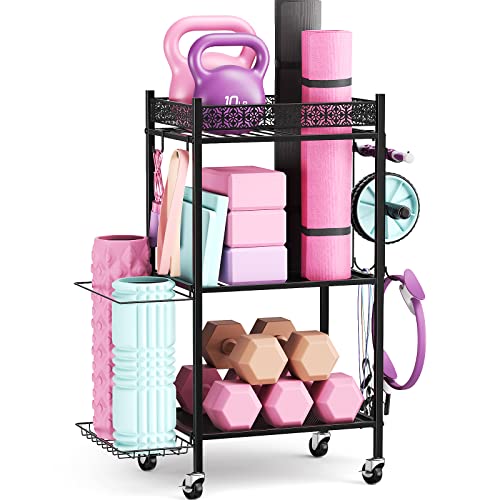 Yoga Mat Storage Rack, Home Gym Storage Rack, VOPEAK Workout Storage for Yoga Mat, Foam Roller, Gym Organizer Gym Equipment Storage for Home Exercise and Fitness Gear - color: BLACK