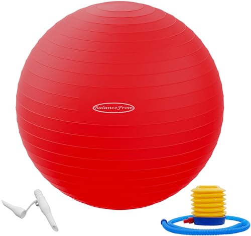 Fitvids Anti-Burst and Slip Resistant Exercise Yoga Fitness Birthing Ball with Quick Pump, 2,000-Pound Capacity, Multiple Colors and Sizes - color: Red, style: 23-26in (58-65cm), L