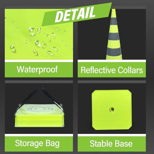RoadHero 36 Inch 2 Pack Collapsible Traffic Safety Cones with Bag, Green | Pop-up Design, Reflective Collar, Road Safety, Driving Training & Parking Lots - size: 36 Inch