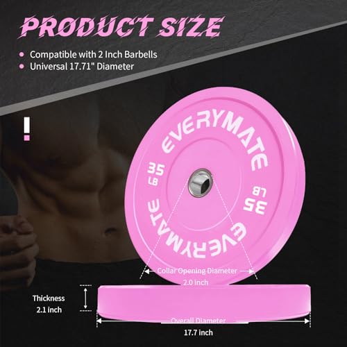 EVERYMATE Change Weight Plates 1.25LB 2.5LB 5LB Set Fractional Olympic Bumper Plates for Cross Training Steel Insert Strength Training - color: 35LBx1, size: Pink