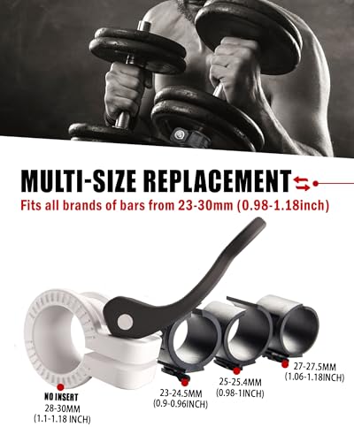 Mini Barbell Clips 1 inch I Multi-Size Adjustable Barbell Collar I 1 inch Barbell ClampsIQuick Release Weight Clips Pair of Locking for Dumbbell Bar - color: BLACK+WHITE