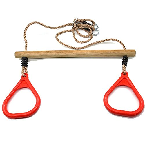 HUAWELL Swing Sets for Backyard, Monkey Bars & Swingset Accessories - Set - Wooden Trapeze Swing Bar Rings-Outdoor Play Equipment (Red)