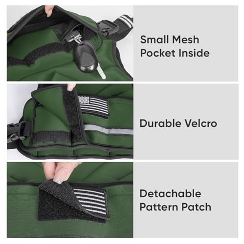 APEXUP Adjustable Weighted Vest, 4-10lb/12-18lb/20-32lb Vest with 6 Ironsand Weights and Large Pocket, Weight Vest for Men Women Strength Training, Running, Walking - color: Green, size: 20-32lbs