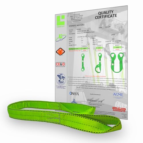 Lifting Sling Heavy Duty 2" x 4' Twisted Eye Lifting Sling 12,800 lbs Capacity, Nylon Lifting Strap, Rigging Web Sling - size: 2" x 4'