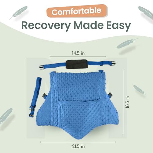 MOYOAMA Hysterectomy Pillow Post Surgery – Form-Fit Support Shield with Secure Straps, 2 Pockets, & Cozy Muff – After Hysterectomy Recovery Must-Haves, Post-Op C-Section Pillow Post Surgery Gifts - color: Denim Blue