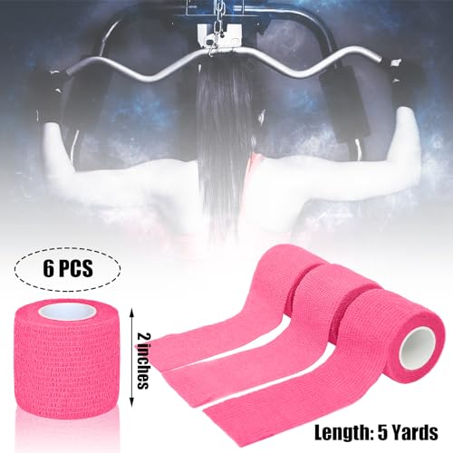 6 Pack 2 Inches Self Adhesive Bandage Wrap | Breathable Cohesive Bandage Elastic Tape for Pets, Athletic, Sports, Wrist, Knee, Ankle(5 Yards Per Roll, Pink) - color: Pink, size: 2 Inch
