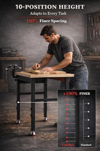 48" Heavy Duty Workbench, 2500 LBS Load Capacity Work Bench with 1.2" Laminated Oak Wood Top & Reinforced Steel Frame, Adjustable Height Work Table for Garage, Workshop, Office, Home (Feet) - size: 48"丨Feet