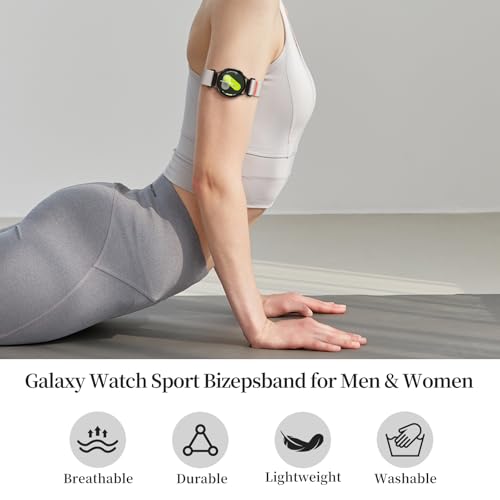 20mm Nylon Sport Ankle/Arm Band Compatibel with Galaxy Watch 7/6/5/4/FE 44mm 40mm/Watch 5 Pro/ 6 Classic 47mm 43mm/ 4 Classic Strap,Elastic Oberarmband Bicep Band for Women Men - color: starlight silver