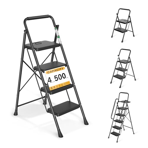 Arbusb Step Ladder, Folding Step Stool with Wide Anti-Slip Pedals, Sturdy Steel Ladder with Handrail, Space-Saving, Portable for Home & Adults, 4 Step Ladder - size: 4-step