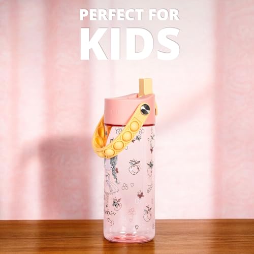 Elemental Leak Proof Water Bottles for Kids - Splash Kids Water Bottle for School with Pop-it Handle - Tritan Plastic Water Bottle with Straw - Little Princess & Robin's Egg - 18oz (2 Pack) - color: Duo - Little Princess / Robin's Egg (Lemon Sky)