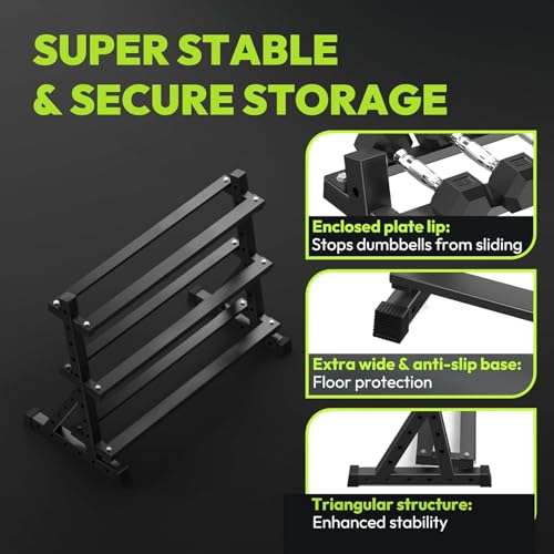 HANDBODE Dumbbell Set with 3-Tier Rack, 390-790 lb | Heavy Duty Weight Stand for Dumbbells, Space-Saving Metal Storage Organizer, Sturdy Dumbbell Holder for Home Gym - style: 790 lb Set (20-75 lb) *2 & Rack