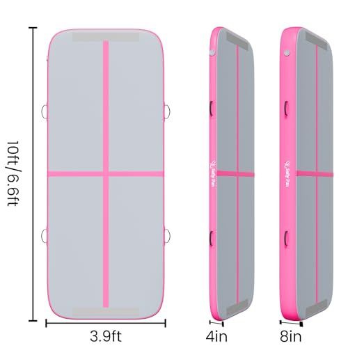 Inflatable Gymnastics Mat 6.6ft/10ft Air Tumble Track Training Mat 4/8 inches Thick Tumbling mat with Electric Pump for Home Use/Tumble/Gym/Training/Cheerleading/Water/Yoga - color: Pink, size: 10ft*3.9ft*8in