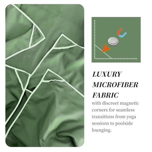 Magnetic Microfiber Towel, Quick Setup Secure Post-Workout Coverage, Super Absorbent, Fast Drying, Lightweight - Perfect for Gym, Beach, Hiking, Pool, Yoga, and More (Army Green, X Large)