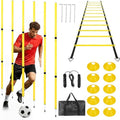 Soccer Agility Training Equipment, 6 Adjustable Soccer Training Agility Poles, 1 Speed Agility Ladder,10 Soccer Agility Cones for Training, 1 Jump Rope + Storage Bag for Youth Soccer Drills - color: yellow