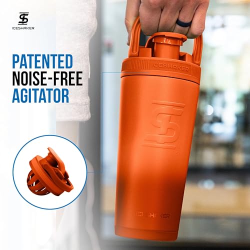 Ice Shaker Insulated Stainless Steel Shaker Bottle | 26oz, Orange Color Rush | Cold for 30+ Hours | Insulated Cup with Twist-on Agitator | Bottle for Protein Shakes, Smoothies, Cocktails - color: Orange Color Rush