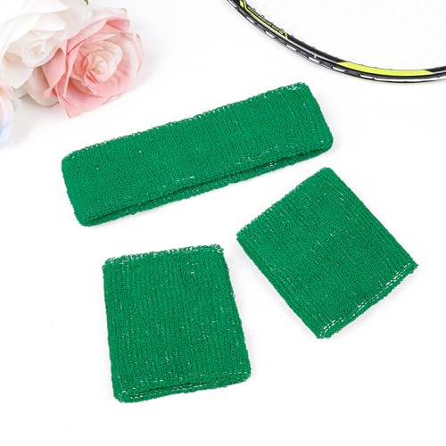 Sucrain 3 Pieces Sweatbands Set, 1 Pieces Sports Headband and 2 Pieces Wristbands,Wicking Sweat Head Band for Youth Womens Men - color: Green