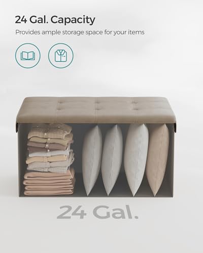 SONGMICS Mazie Collection - 30 Inches Folding Storage Ottoman Bench, Ottoman with Storage, Foot Rest Stool, Load 660 lb, for Living Room, Synthetic Leather, Camel Brown ULSF040R01 - color: Camel Brown, size: 15"D x 30"W x 15"H