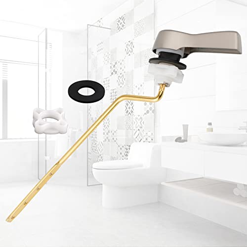 Hibbent Universal Metal Side Mount Toilet Handle Replacement Kit, Brass Toilet Flush Tank Lever with Stainless Steel Flapper Chains for Most Toilets, Brushed Nickel - color: Brushed Nickel, style: Side Mount