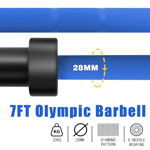 7ft Olympic Barbell for Strength Training, Olympic Weightlifting | 500 700 1000LBS Capacity, 2 Inch 45lb Weight Bar for Squat, Home Gym Fitness Equipment, Bench Press, Deadlift, Powerlifting - color: Blue-500LBS