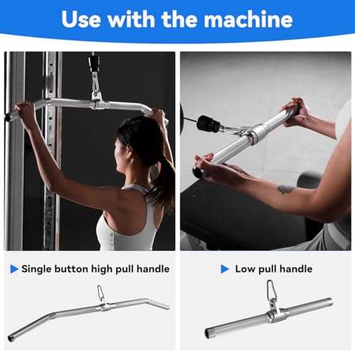 Lat Pulldown Attachments, Straight Bar Cable Attachments, Lat Pull Down Bar, Curl Pulldown Bar, Sturdy & Lightweight Aluminum, Non-Slip Grip, Full Rotation, Max Load 1000LBS - color: 18.8-inch straight rod