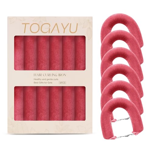 Heatless Curls Overnight Hair Care Set - Jumbo Velvet Hair Curlers | No Heat Hair Rollers for Women, Comfortable Sleep-In Hair Rollers with Satin Scarf, No Heat Damage Curling Rods for All Hair - color: RoseRed-6PCS