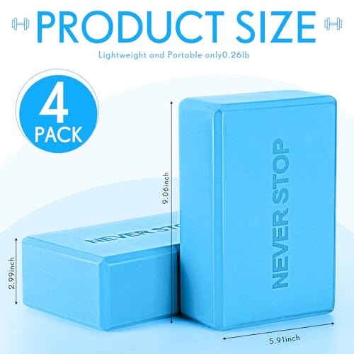 RoundFunny 4 Pack Yoga Blocks Non Slip Pilates Brick Foam Blocks Pilates Dance Gymnastics Workout Fitness Props Tool for Stretching Meditation and Exercise - color: blue
